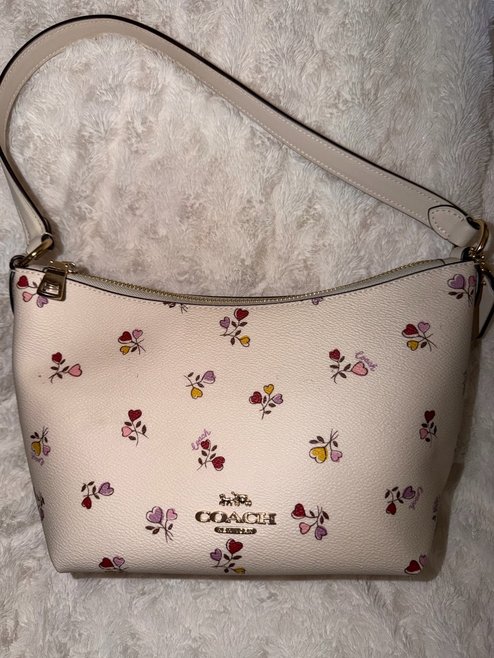 Coach Cream Shoulder Bag with Multicolor Floral Motif